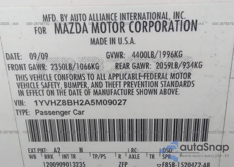 2010 Mazda Mazda6 I Sport z USA, uszkodzony, nr VIN 1YVHZ8BH2A5M09027